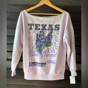 Mighty Fine Women's Small Boat Neck Pull Over Texas BlueBonnets Lilac NWT